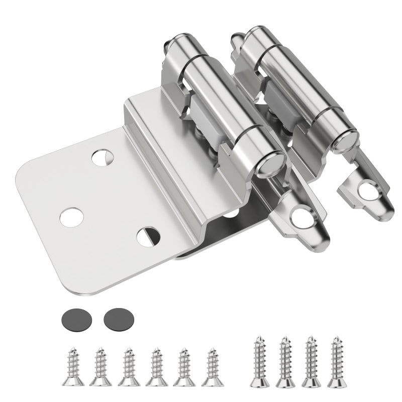 Chibery 3/8 Inch Inset Cabinet Hinges, 10 Pack Self Closing Flush Face Mount Hinges with Door Bumper, Variable Decorative Hardware for Bathroom, Furniture, Kitchen Cabinet Doors, Brushed Nickel - Image 1
